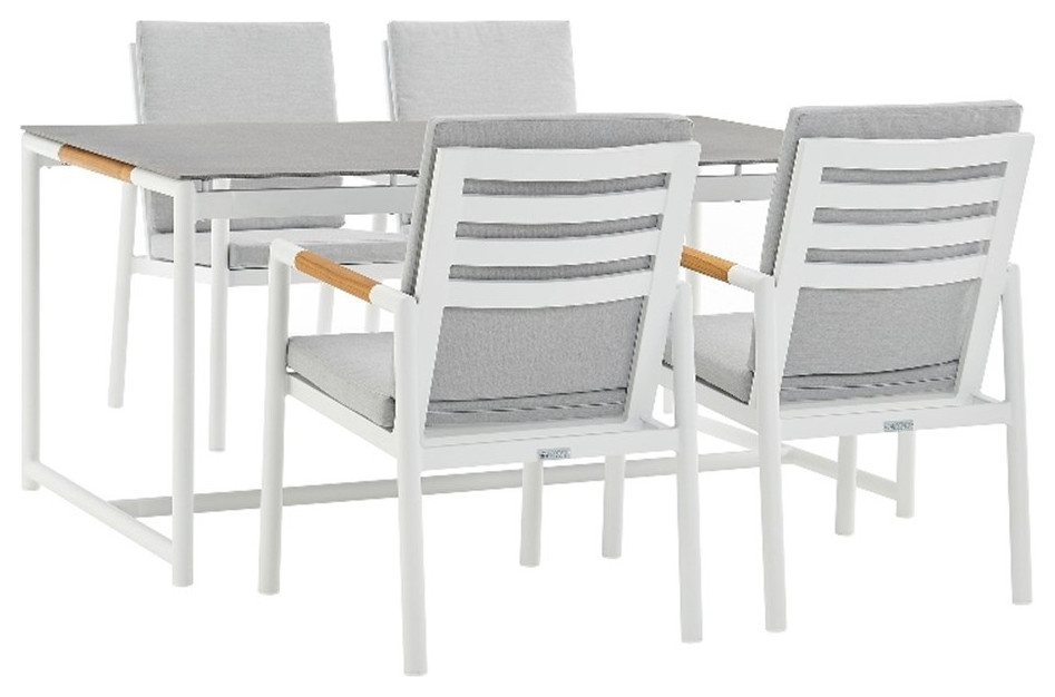 Armen Living Royal 5Piece Aluminum Outdoor Dining Set in White/Light