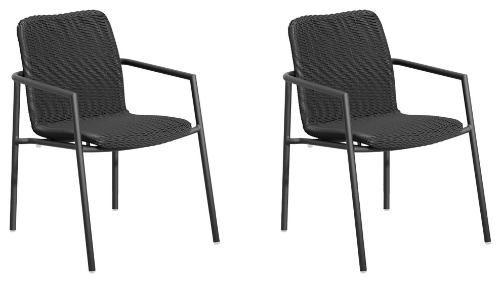 Orso Armchair, Shadow Resin Wicker, Carbon Powder Coated Aluminum, Set of 2