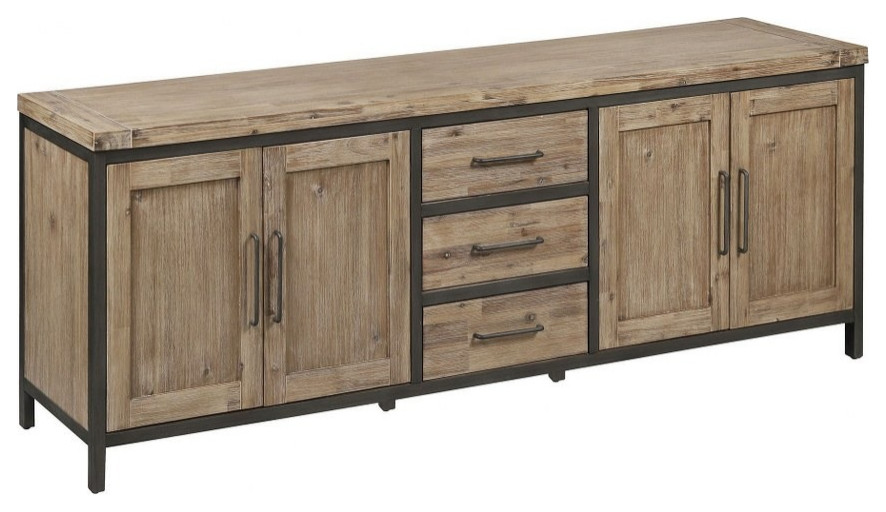 90 Inch 4 Door 3 Drawer Credenza Wood/Black Finish Credenza