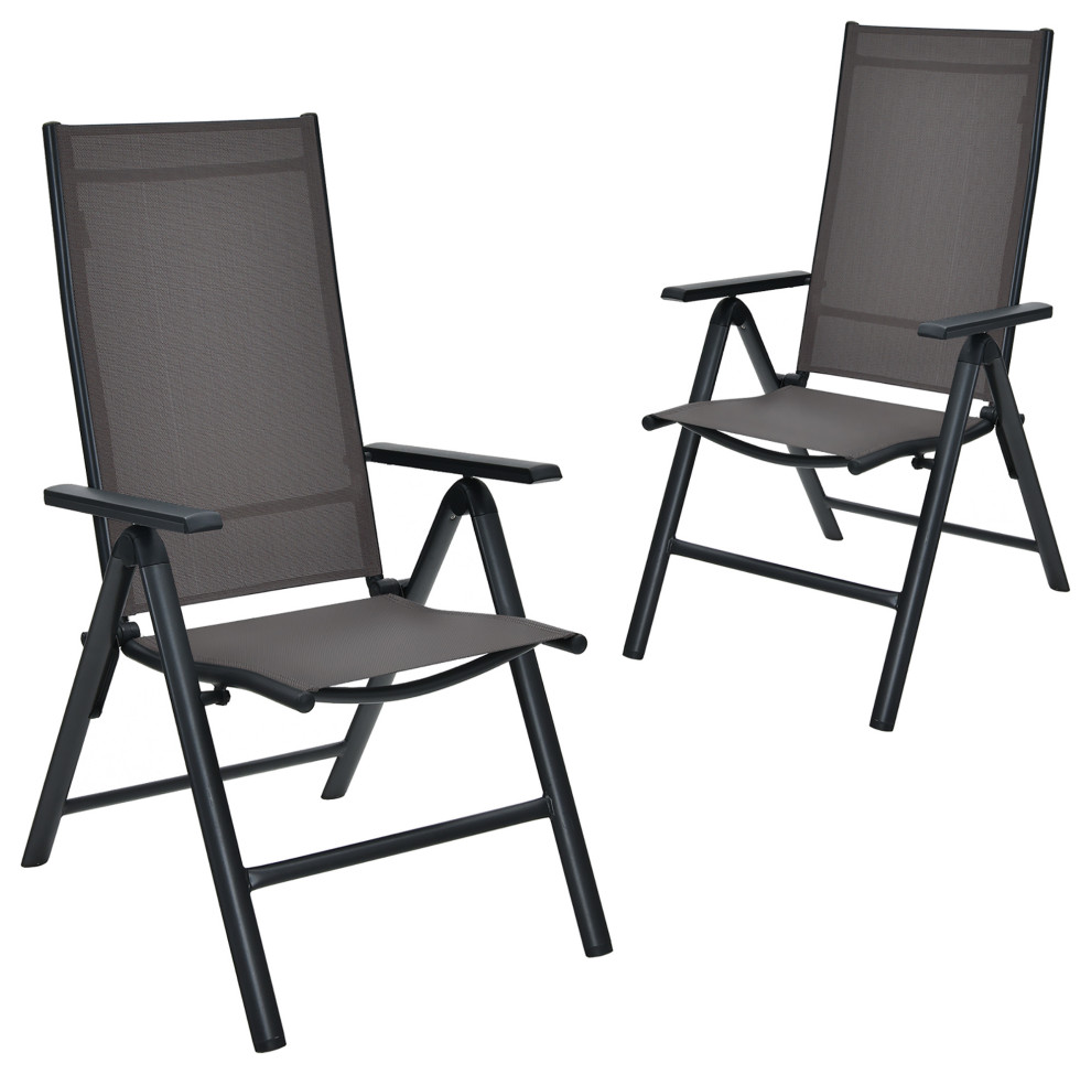Costway 2PCS Patio Folding Dining Chairs Aluminium Adjustable Back Gray