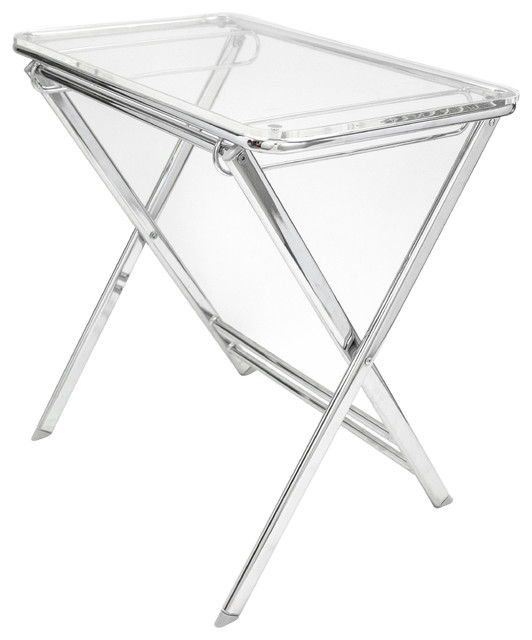 Leisuremod Victorian Acrylic Foldable Accent Chairside End Tray Table Clear