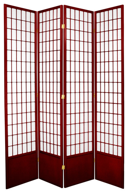 7' Tall Window Pane Shoji Screen, Rosewood, 4 Panels