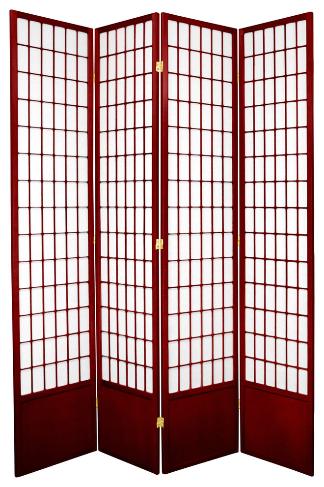 7' Tall Window Pane Shoji Screen, Rosewood, 4 Panels