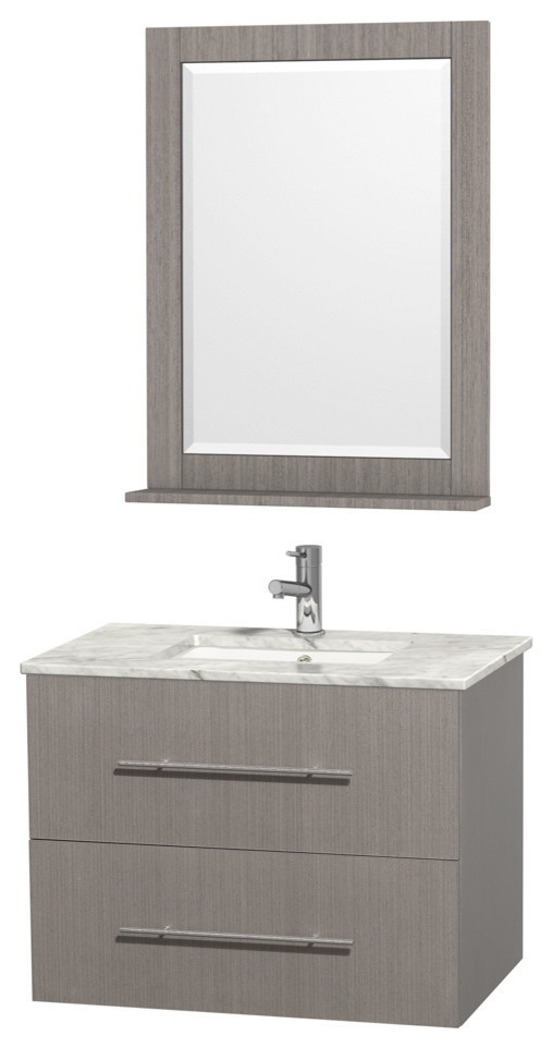 Centra Grey Oak with White Carrera Top with Square Porcelain Undermount Sink