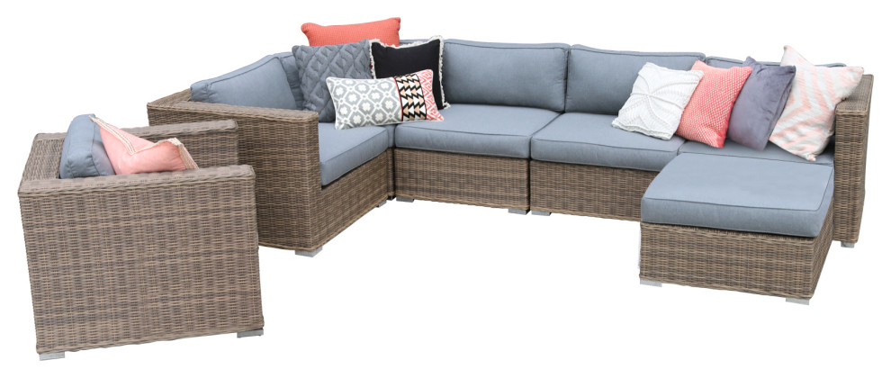 Sunbrella Loring 7 Piece Wicker Outdoor Patio Sectional Set Tropical Outdoor Lounge Sets By M E Sales