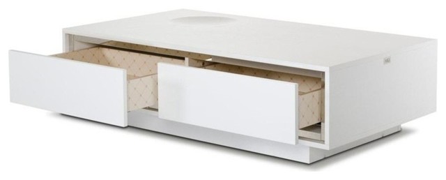Modern Crocodile White Lacquered Coffee Table with Drawers Nation