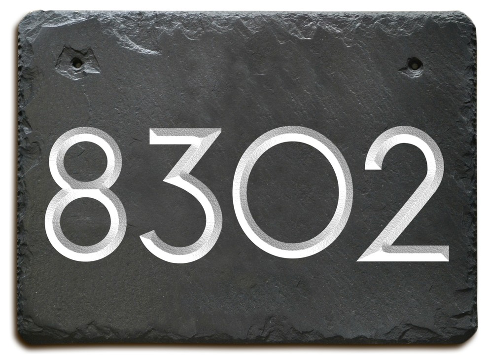 Modern Contemporary Deep Engraved Slate House Street  Number Name 40cm x 15cm