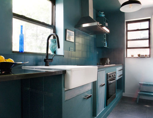 Eclectic New York kitchen featuring kitchen color trends