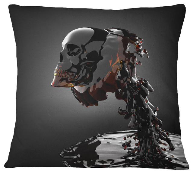 Skull in Liquid Abstract Portrait Throw Pillow, 16"x16"