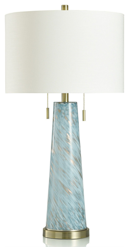 Urmila Blue Classic Tapered Table Lamp Blue, White And Gold Swirl Glass