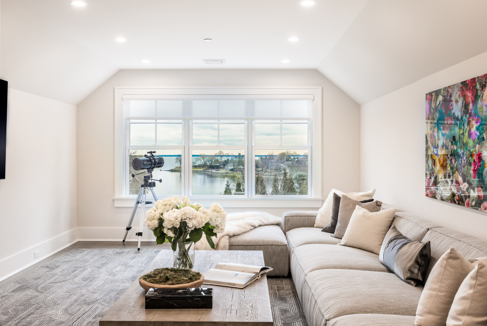 Rye Water views - Family room - mid-sized contemporary family room idea in New York