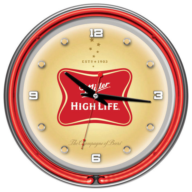 Miller High Life Neon Wall Clock Contemporary Wall Clocks by DCG