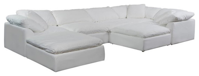Sunset Trading Puff 7-Piece Fabric Slipcovered Modular Sectional in White