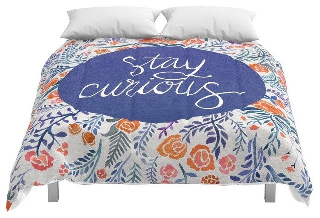 Society6 Stay Curious Navy And Coral Comforter Contemporary