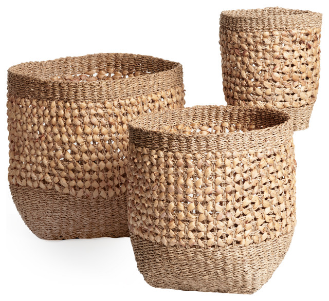 Palomar Woven Water Hyacinth Baskets Set of 3