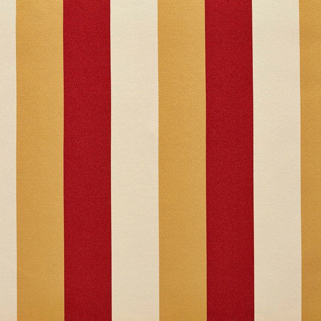 Gold, Ivory And Crimson Thick Tri-Color Stripes Upholstery Fabric By The Yard