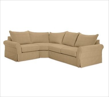 PB Comfort Roll Arm Slipcovered Right 3-Piece Wedge Sectional, Knife-Edge Cushio