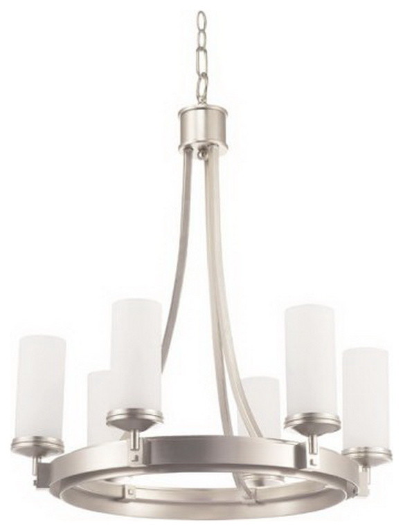 Kalco Lighting Satin Nickel 6-Light Chandelier With White Cased Glass