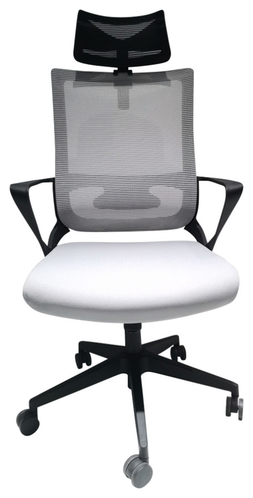 Perth Ergonomic Office Chair with Adjustable Headrest, Black/ White Contemporary Office