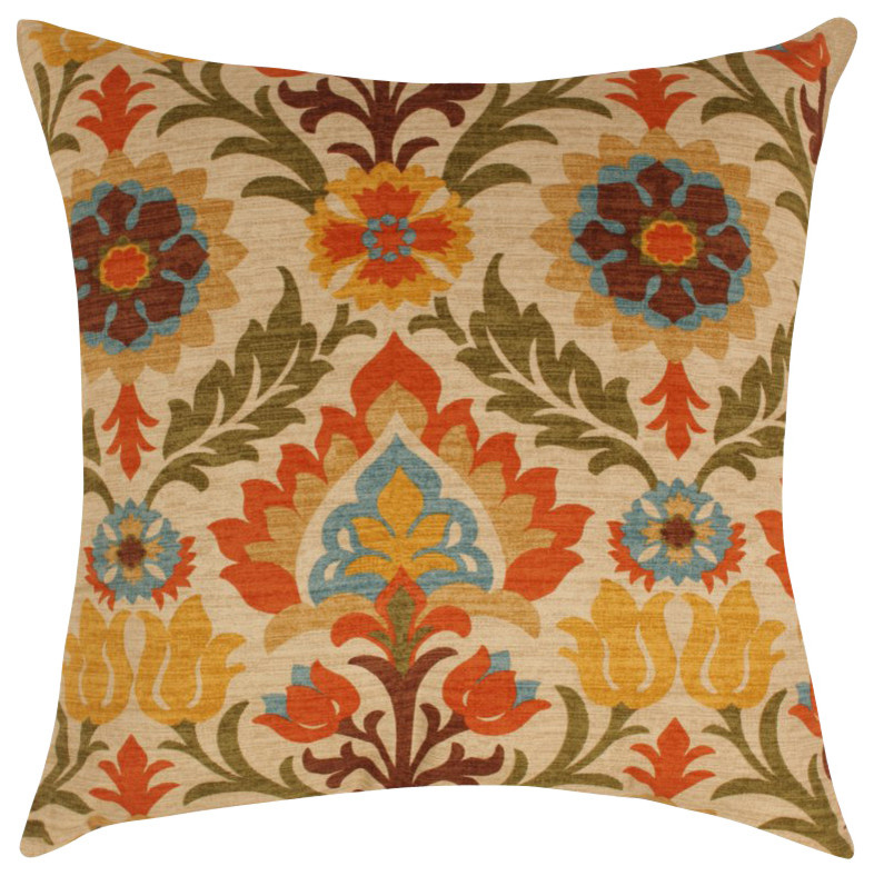 Waverly Santa Maria Adobe Damask Style Floral Decorative Throw Pillow, 18X18