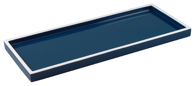 Navy Blue White Lacquer Long Vanity Tray Contemporary Bathroom Organizers By Hudson Vine