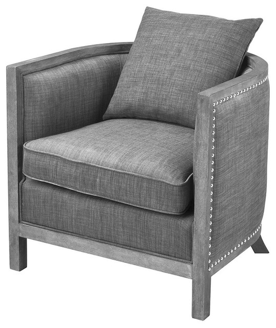 Cupertino Club Reclaimed Grey Wood Grey Chenille Modern Lounge Dining Chair Farmhouse