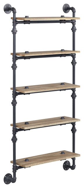 ACME Brantley Wall Rack With 5 Shelves, Oak and Sandy Black Finish ...