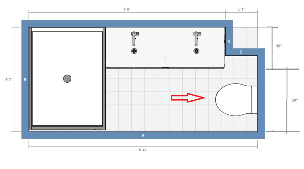 If my toilet is blocking the vanity, will it pass code in CA? r