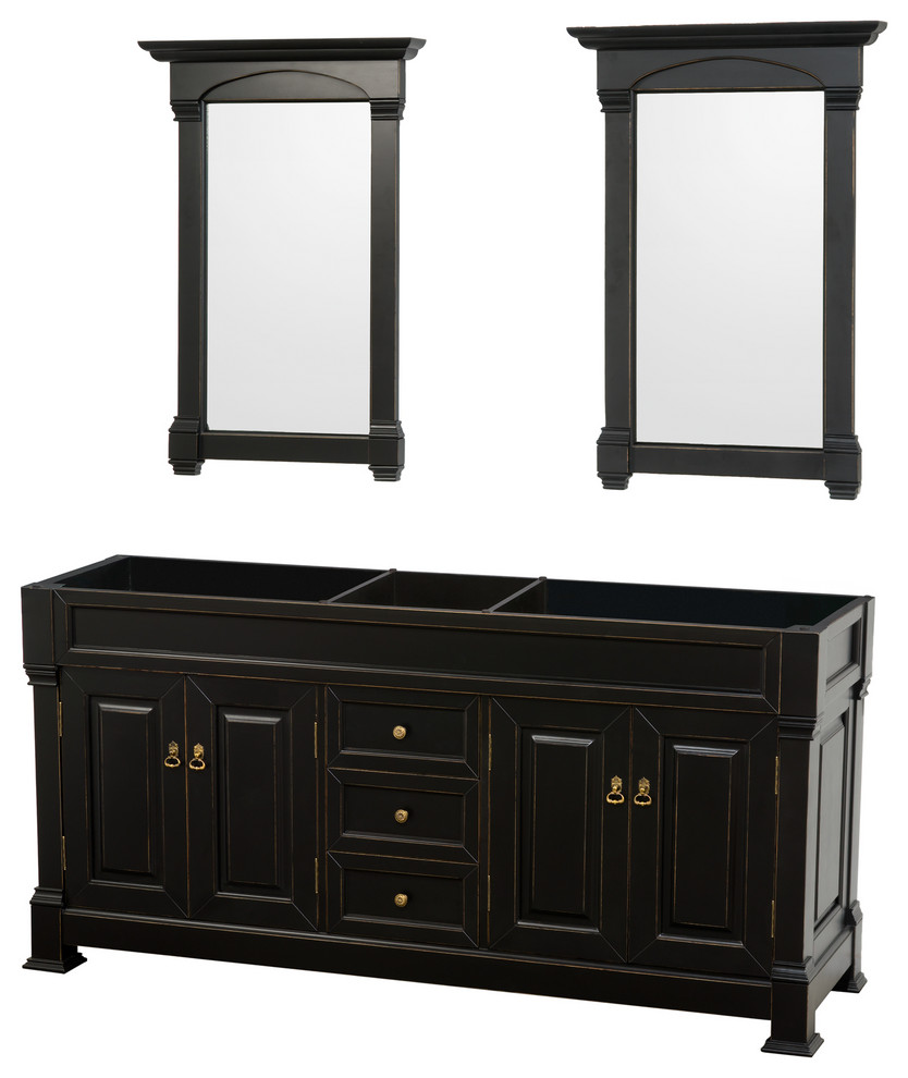 Andover 72" Double Vanity, No Top, No Sink, 28" Mirrors Traditional