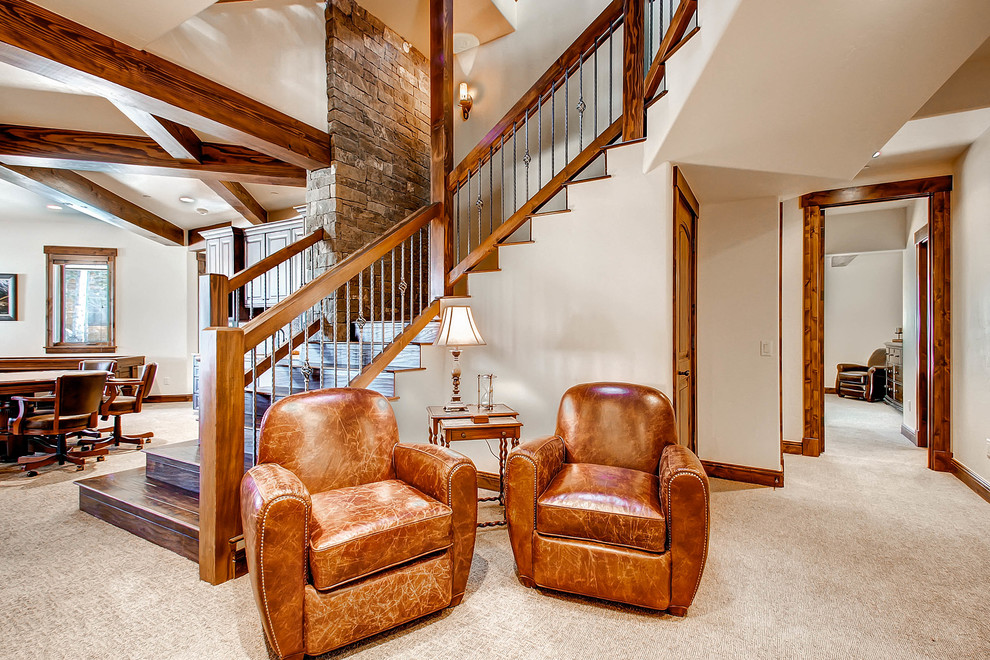Inspiration for a rustic basement remodel in Denver