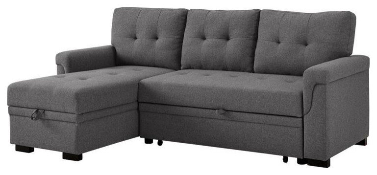 Lucca Gray Fabric Reversible Sleeper, 86 Lucca Gray Linen Reversible Sleeper Sectional Sofa With Storage Chaise