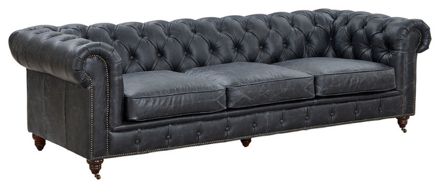 Top Grain Leather Chesterfield Sofa, Slate Leather Sofa
