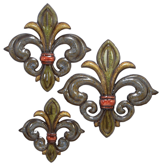 Metal Fleur De Lis, 3Piece Set Modern Wall Sculptures by