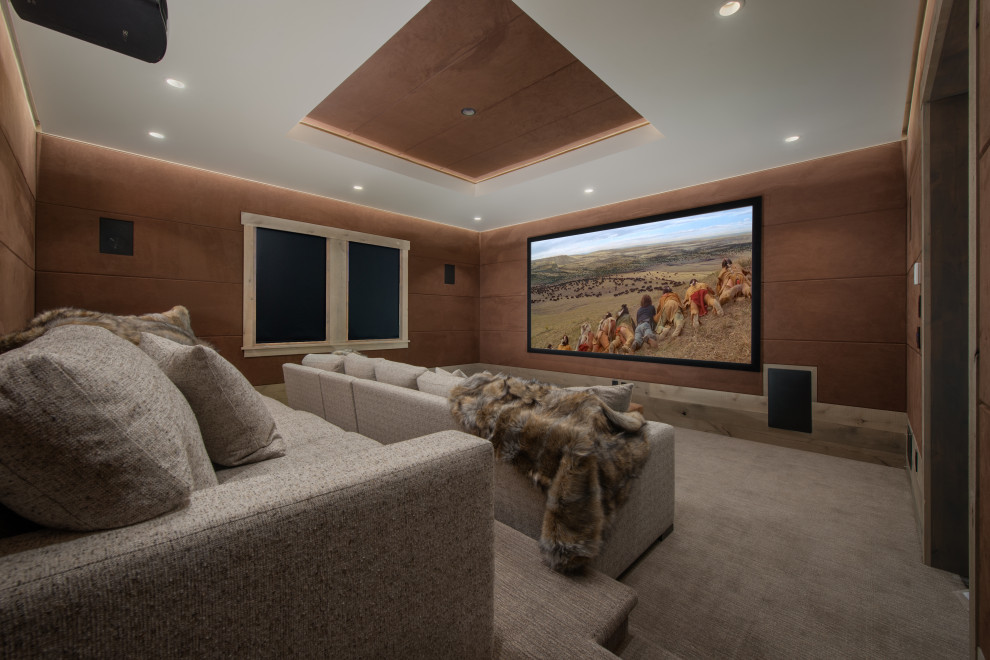 Inspiration for a rustic home theater remodel in San Francisco