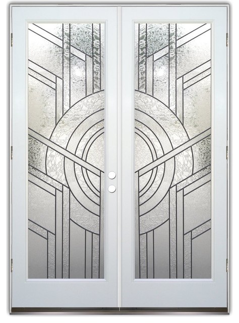 Glass Front Entry Doors - Frosted Obscure Etched Glass - Sun Odyssey Stained Gla
