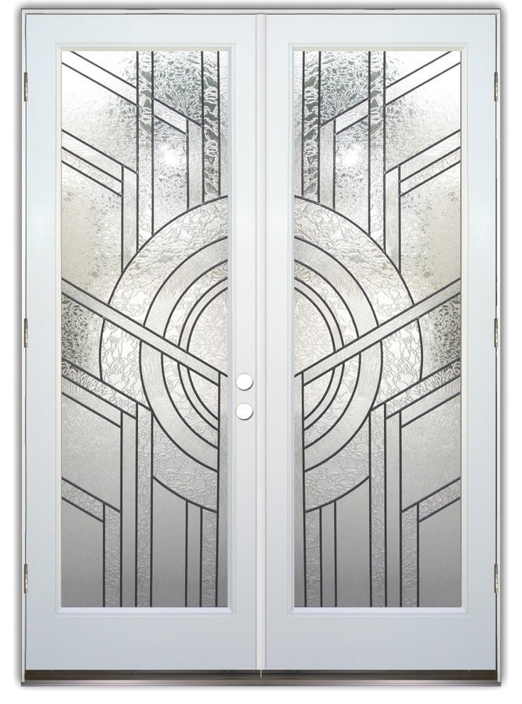 Glass Front Entry Doors - Frosted Obscure Etched Glass - Sun Odyssey Stained Gla