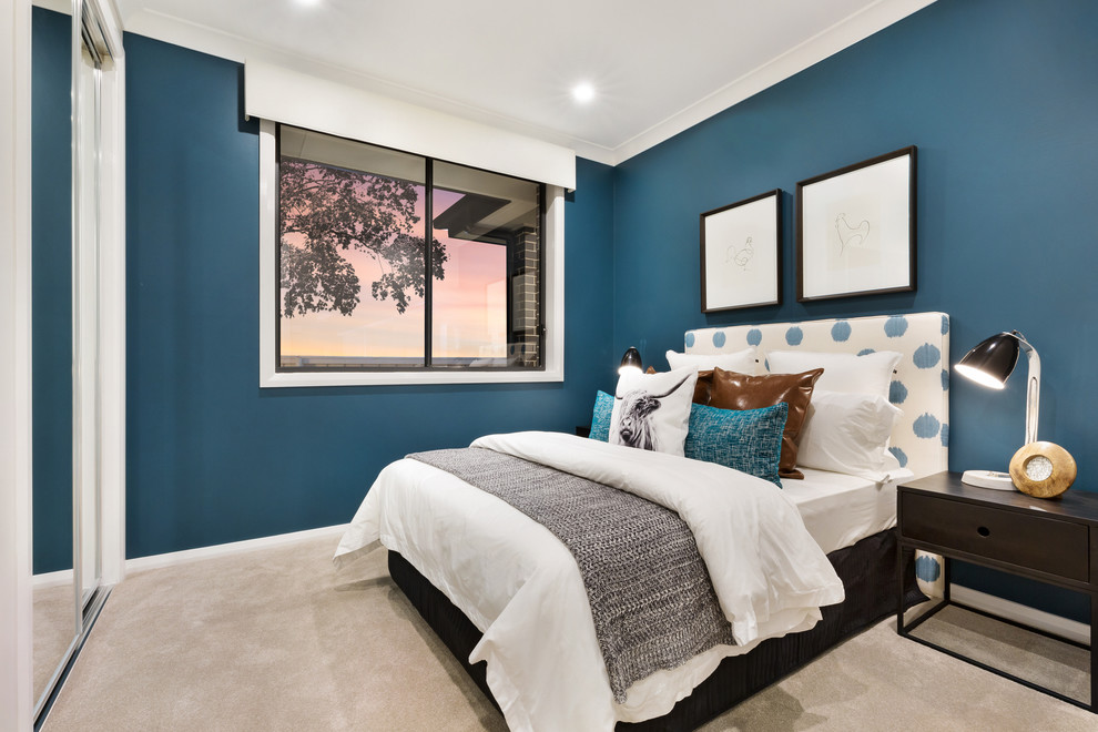 Example of a trendy bedroom design in Newcastle - Maitland