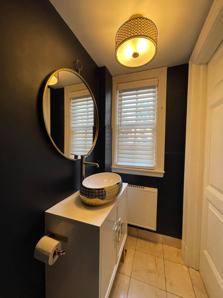 Powder Room Refresh Midcentury Powder Room New York by Decorum Home Design Houzz