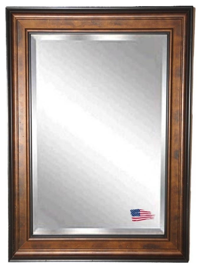 American Made Bronze and Black Beveled Wall Mirror, 36.75"x40.75"