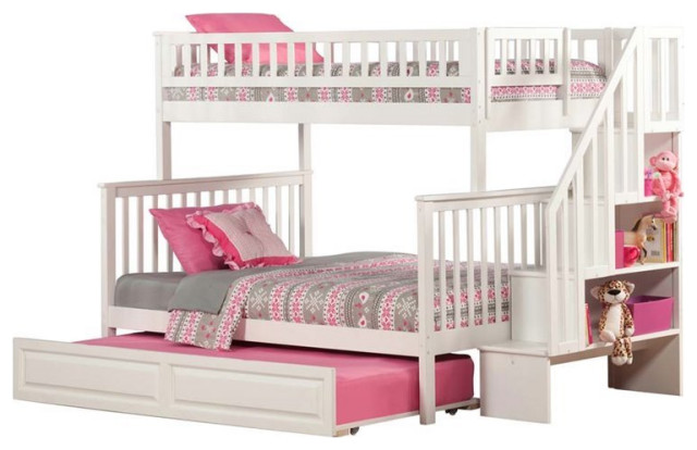 Leo & Lacey Twin Over Full Staircase Trundle Bunk Bed