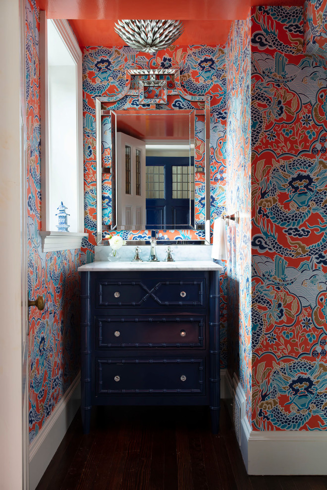 Photo of a traditional powder room in Boston.