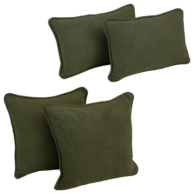 DoubleCorded Solid Microsuede Throw Pillows, Set of 4, Hunter Green