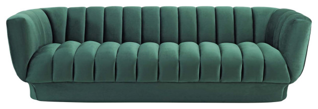 Entertain Vertical Channel Tufted Performance Velvet Sofa Green