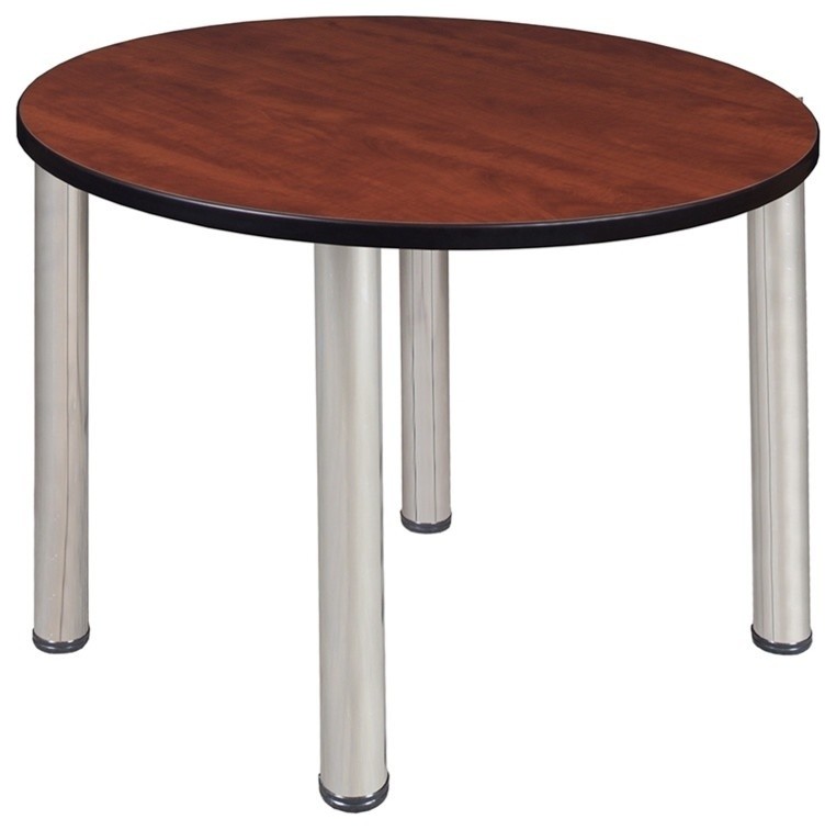 Kee 42" Round Breakroom Table, Cherry/Chrome