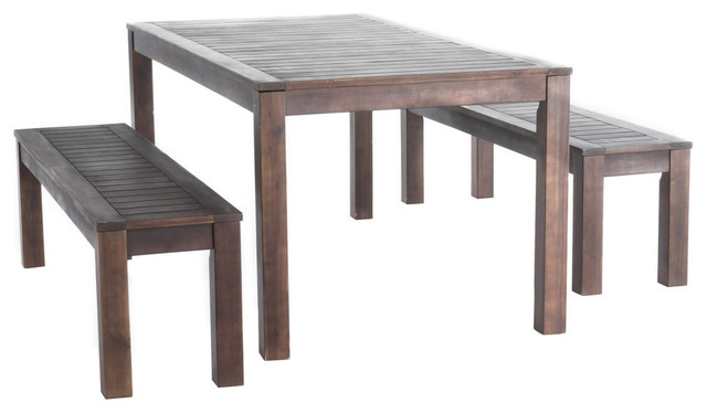 Marin Dark Brown Acacia Wood Outdoor Picnic Set Transitional Marin Dark Brown Acacia Wood Outdoor Picnic Set Transitional Dining Sets By Gdfstudio