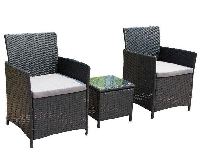3 Piece Patio Rattan Outdoor Garden Furniture Set Wicker Chairs Table Black