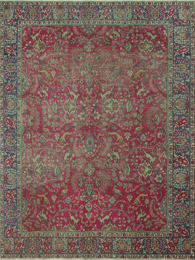 Vintage Distressed Doha Red Rug, 9'8 x 12'7 Traditional Area Rugs