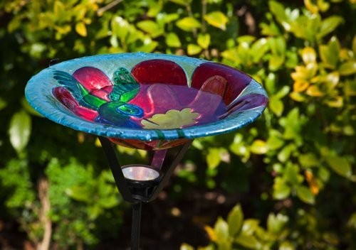 Hummingbird Harmony Glass Birdbath With Solar Stake