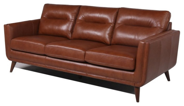 Mid Century Leather Sofa In Camel Brown, Mid Century Modern Brown Leather Sofa