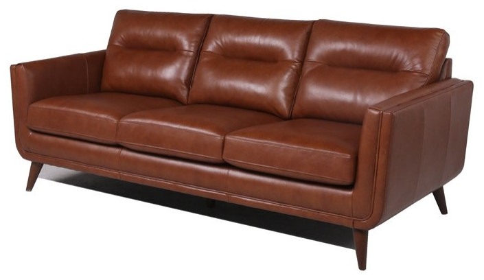 Mid Century Leather Sofa In Camel Brown, Leather Sofa Repair Ireland